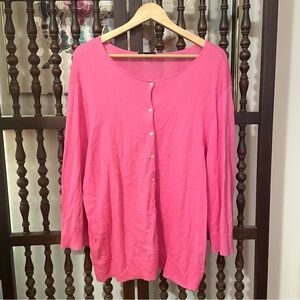 CHAPS Pink 100% Cotton Thin Cardigan Sweater Plus Size 3X